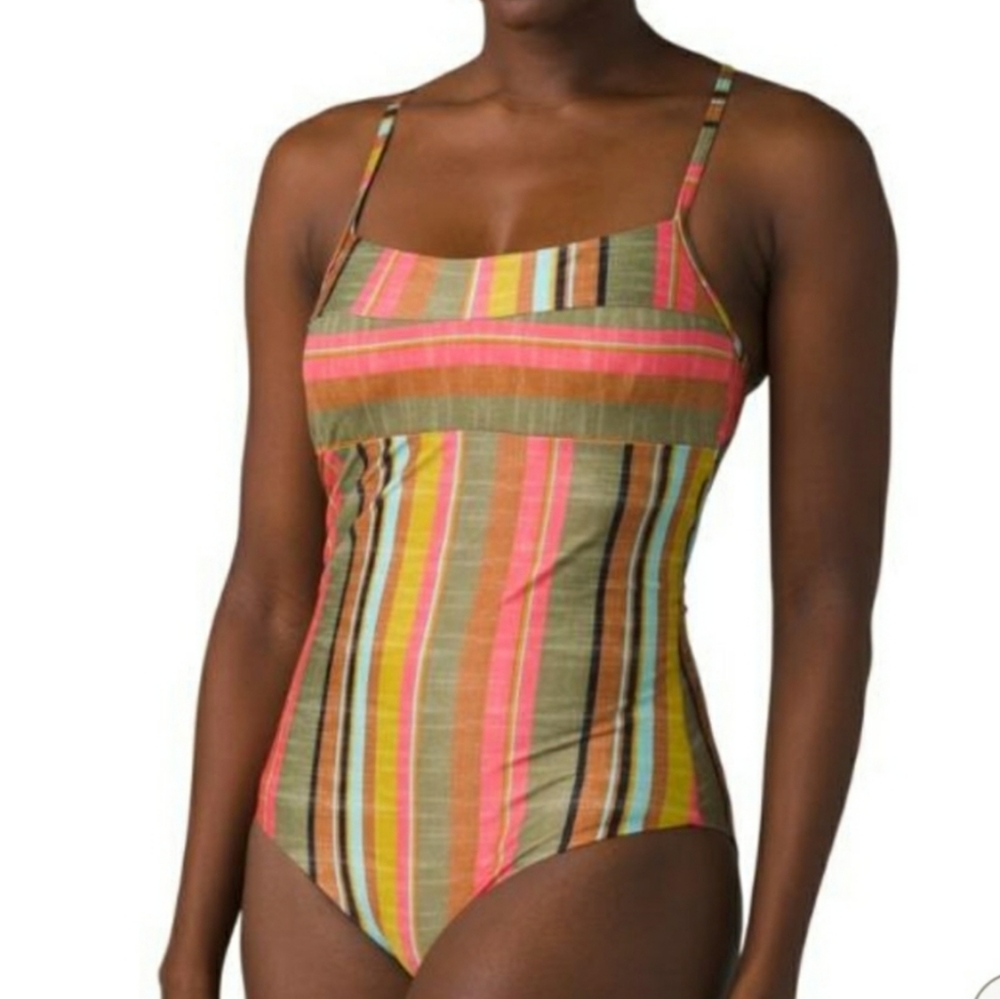 NWT Prana Lurisia Striped Crisscross One Piece Punk Green Blue Size S